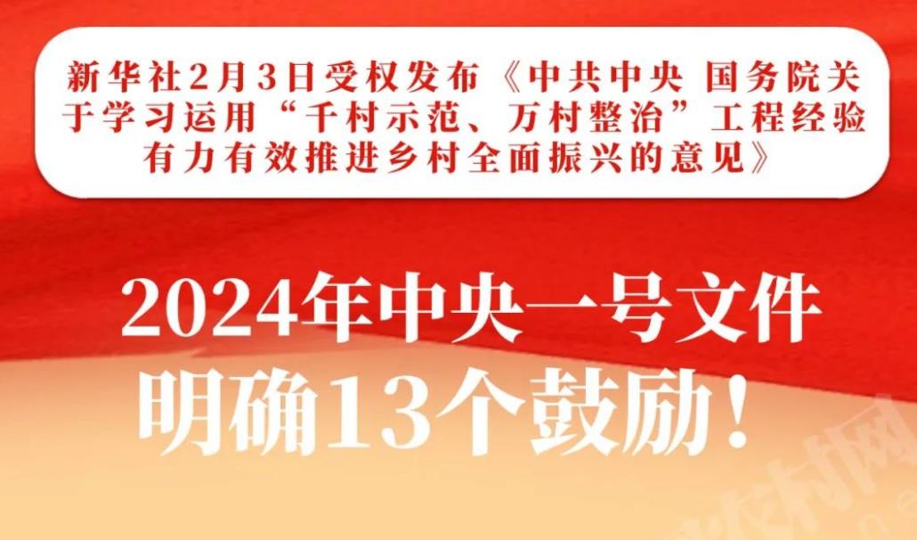 2024年中央一号文件明确13个鼓励！